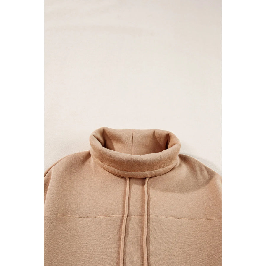 Drawstring Turtleneck Long Sleeve Sweatshirt Apparel and Accessories