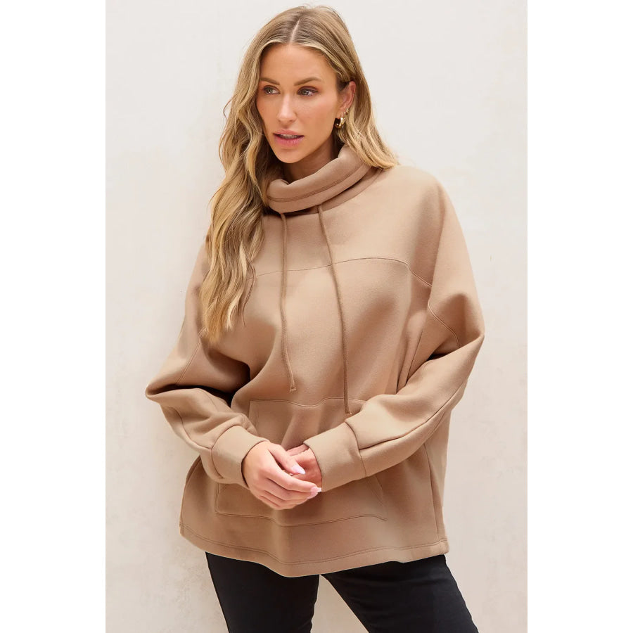 Drawstring Turtleneck Long Sleeve Sweatshirt Apparel and Accessories