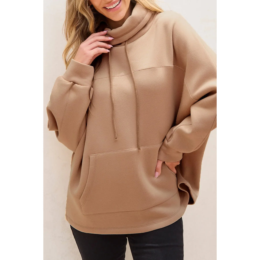 Drawstring Turtleneck Long Sleeve Sweatshirt Camel / S Apparel and Accessories