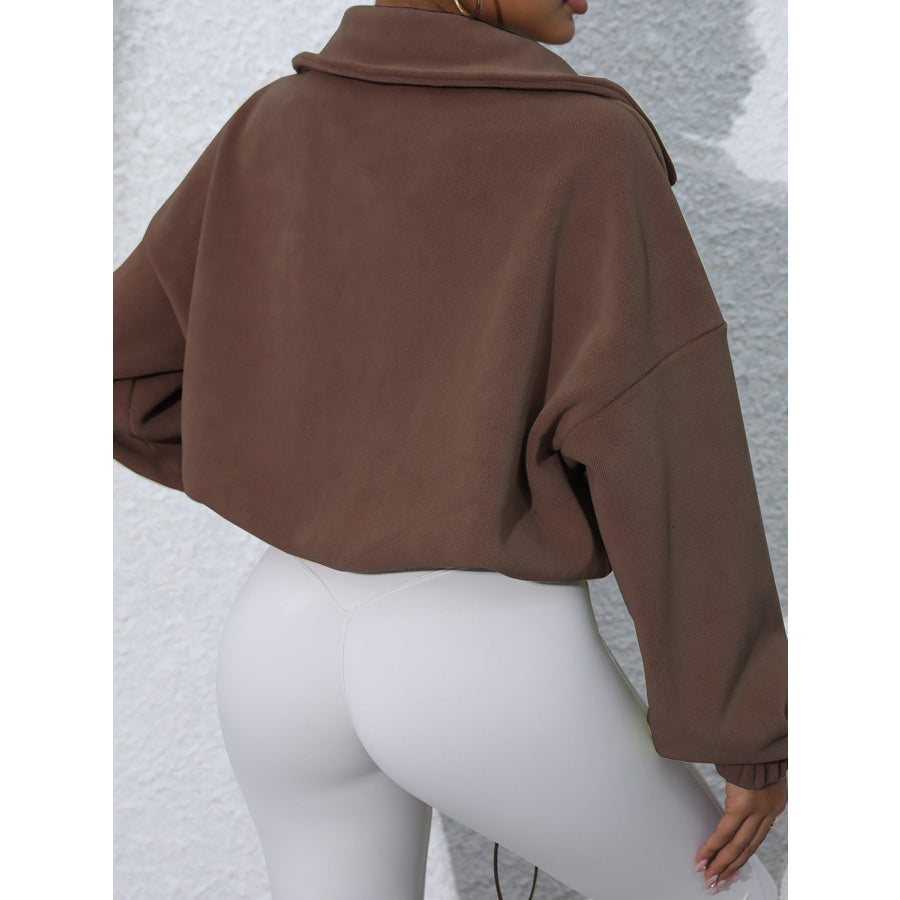 Drawstring Turtleneck Zip Up Long Sleeve Jacket Coffee Brown / S Apparel and Accessories