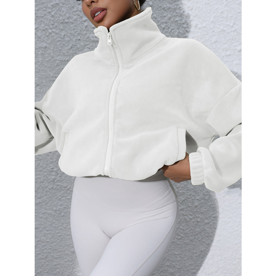 Drawstring Turtleneck Zip Up Long Sleeve Jacket Apparel and Accessories