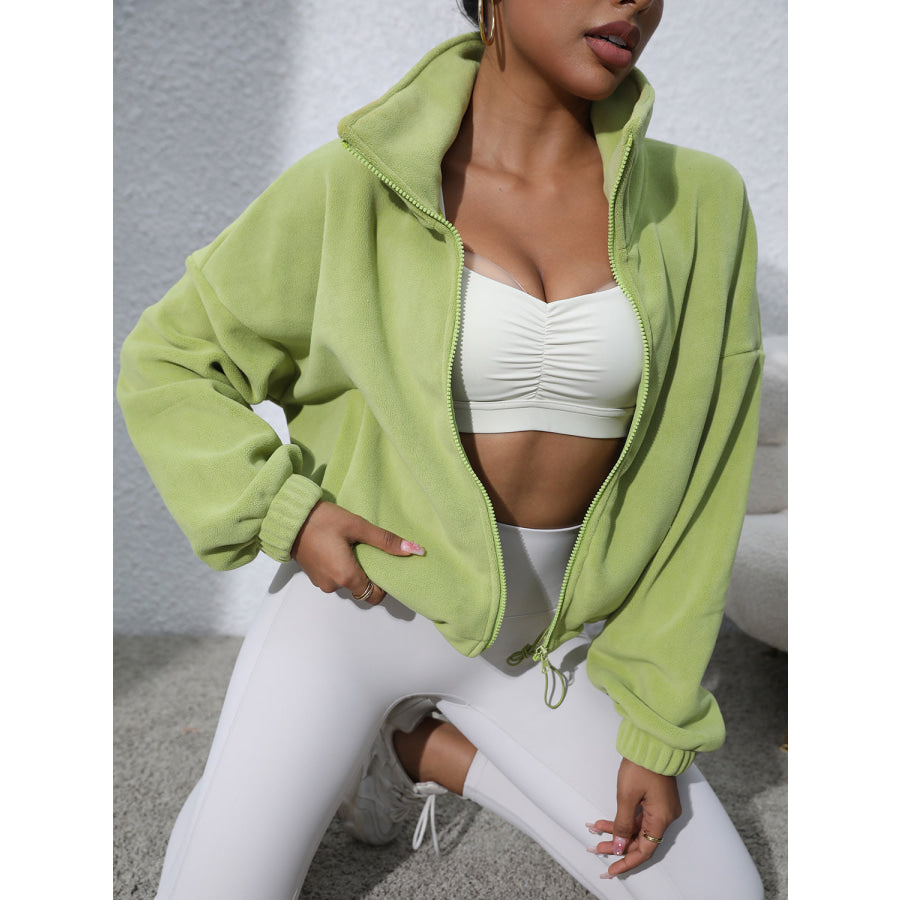 Drawstring Turtleneck Zip Up Long Sleeve Jacket Apparel and Accessories