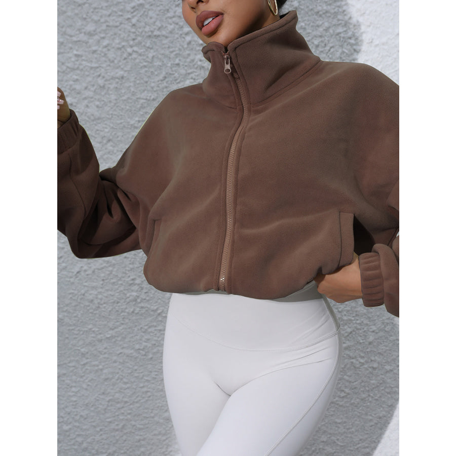 Drawstring Turtleneck Zip Up Long Sleeve Jacket Apparel and Accessories