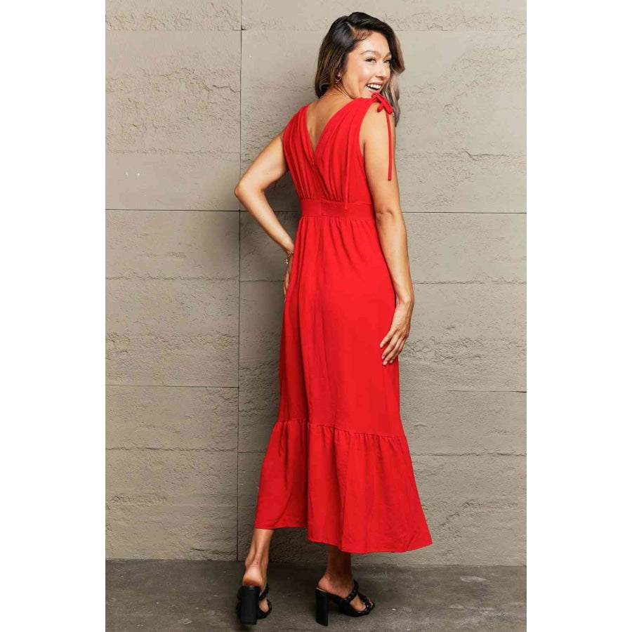 Drawstring V-Neck Sleeveless Dress Red / S Apparel and Accessories