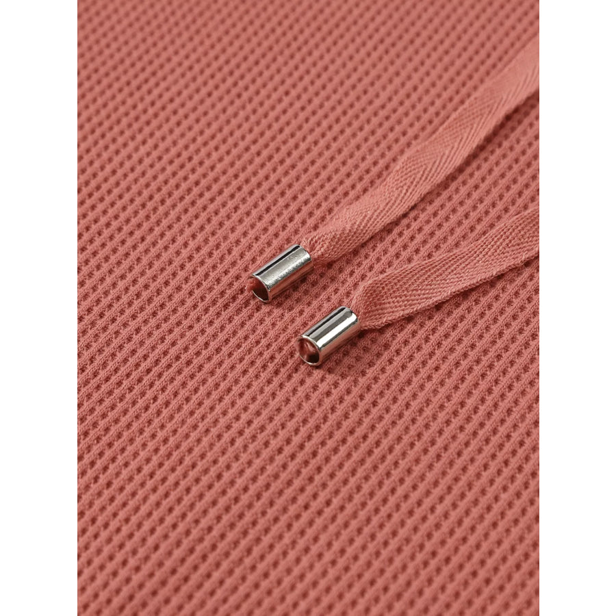Drawstring V-Neck Waffle Knit Casual Hoodie Apparel and Accessories