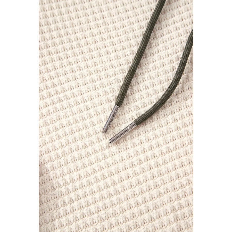 Drawstring Waffle Knit Henley Hoodie Apparel and Accessories