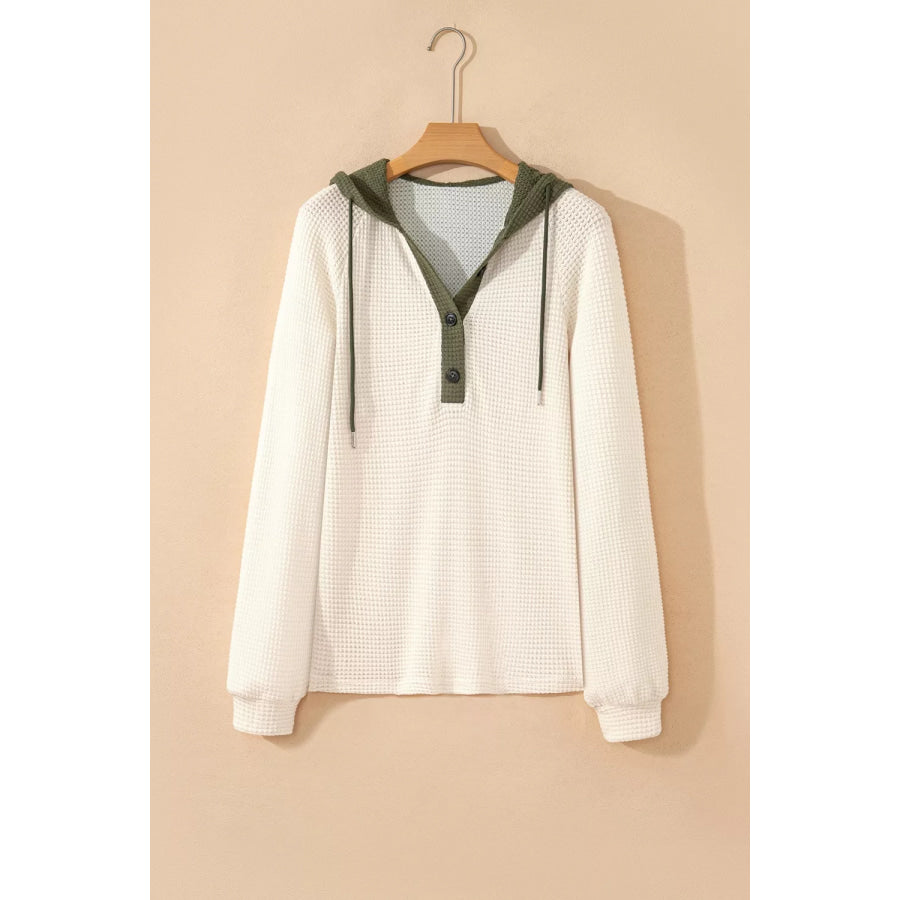 Drawstring Waffle Knit Henley Hoodie Apparel and Accessories