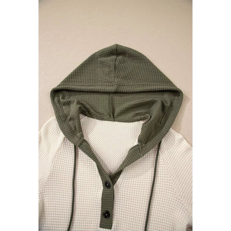 Drawstring Waffle Knit Henley Hoodie Apparel and Accessories