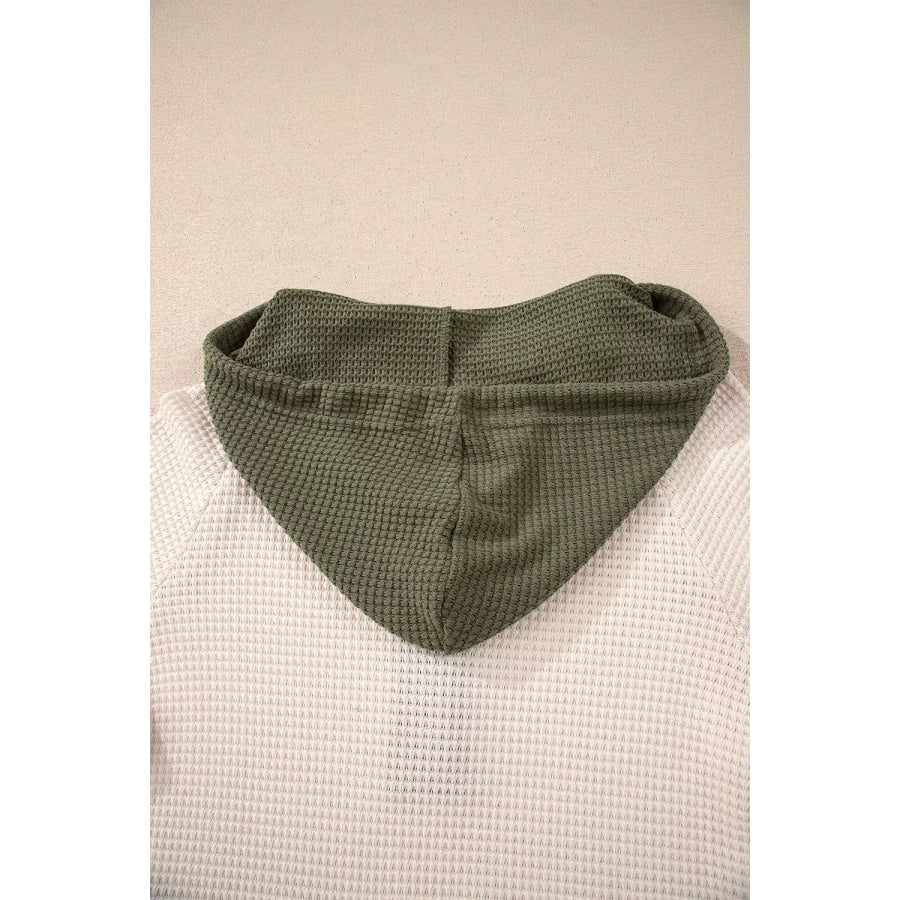 Drawstring Waffle Knit Henley Hoodie Apparel and Accessories