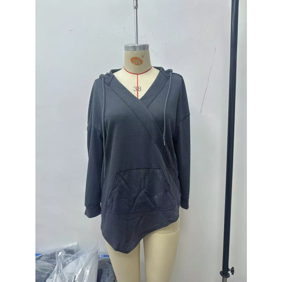 Drawstring Waffle Knit Hoodie Apparel and Accessories