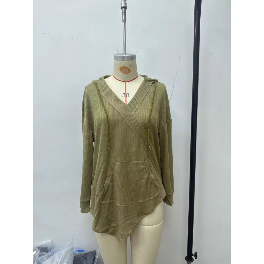 Drawstring Waffle Knit Hoodie Apparel and Accessories