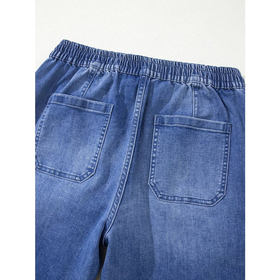 Drawstring Waist Ankle Length Casual Jeans Regular Fit Pocket Detail Apparel and Accessories