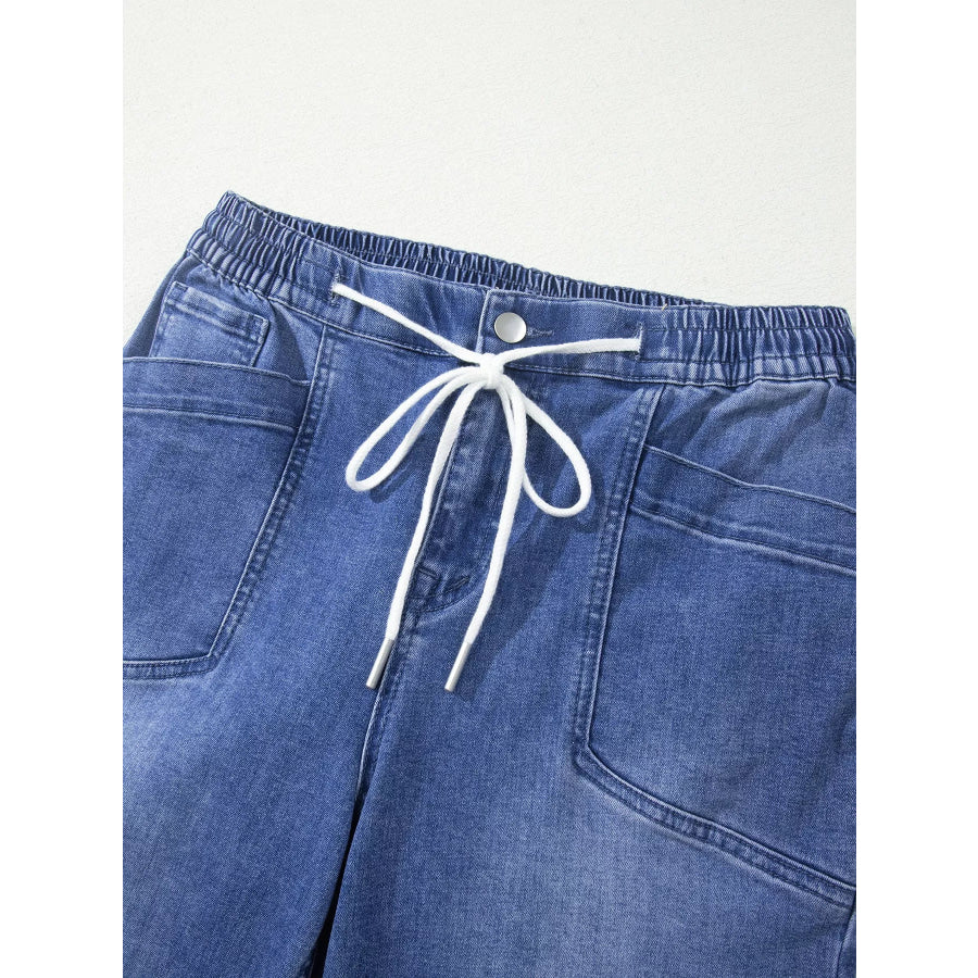 Drawstring Waist Ankle Length Casual Jeans Regular Fit Pocket Detail Apparel and Accessories
