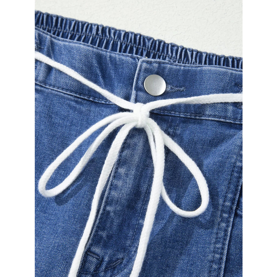 Drawstring Waist Ankle Length Casual Jeans Regular Fit Pocket Detail Apparel and Accessories