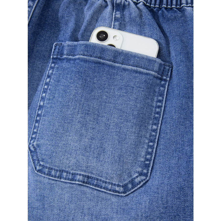 Drawstring Waist Ankle Length Casual Jeans Regular Fit Pocket Detail Apparel and Accessories