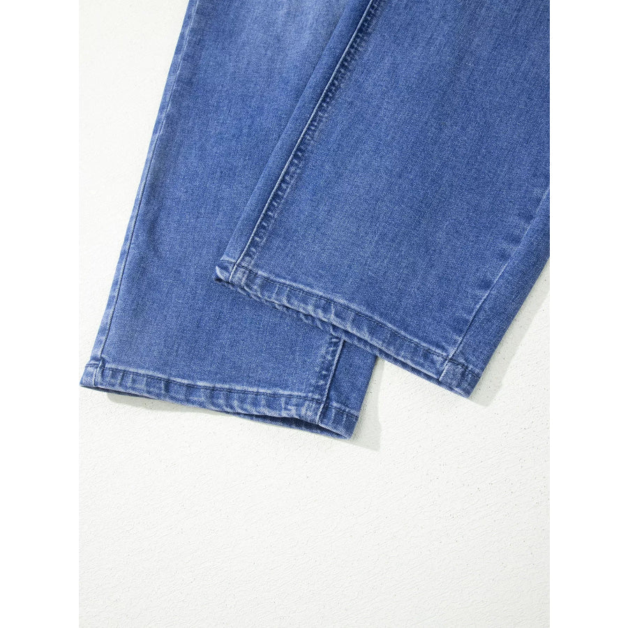 Drawstring Waist Ankle Length Casual Jeans Regular Fit Pocket Detail Apparel and Accessories