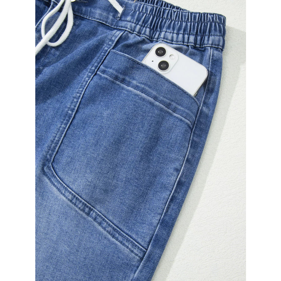 Drawstring Waist Ankle Length Casual Jeans Regular Fit Pocket Detail Apparel and Accessories