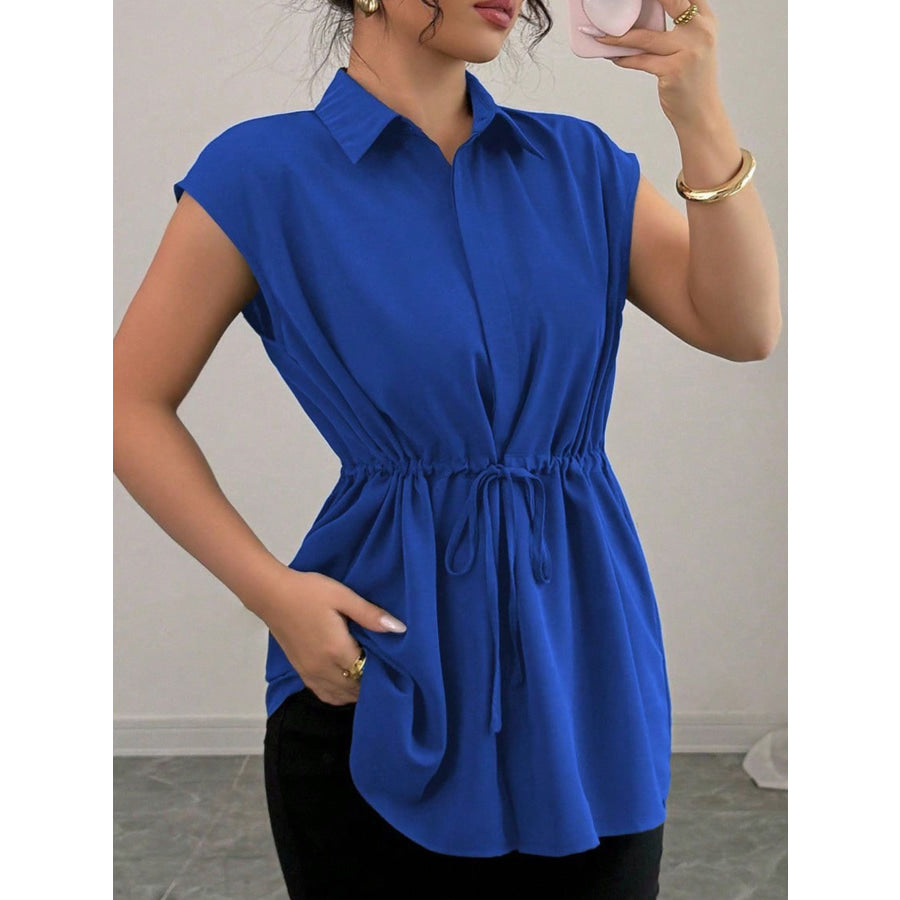Drawstring Waist Cap Sleeve Shirt Apparel and Accessories