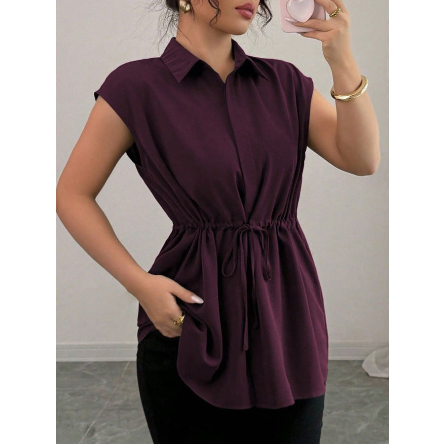 Drawstring Waist Cap Sleeve Shirt Apparel and Accessories