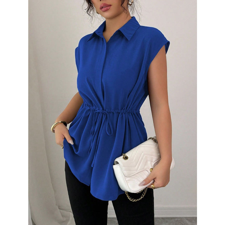 Drawstring Waist Cap Sleeve Shirt Apparel and Accessories