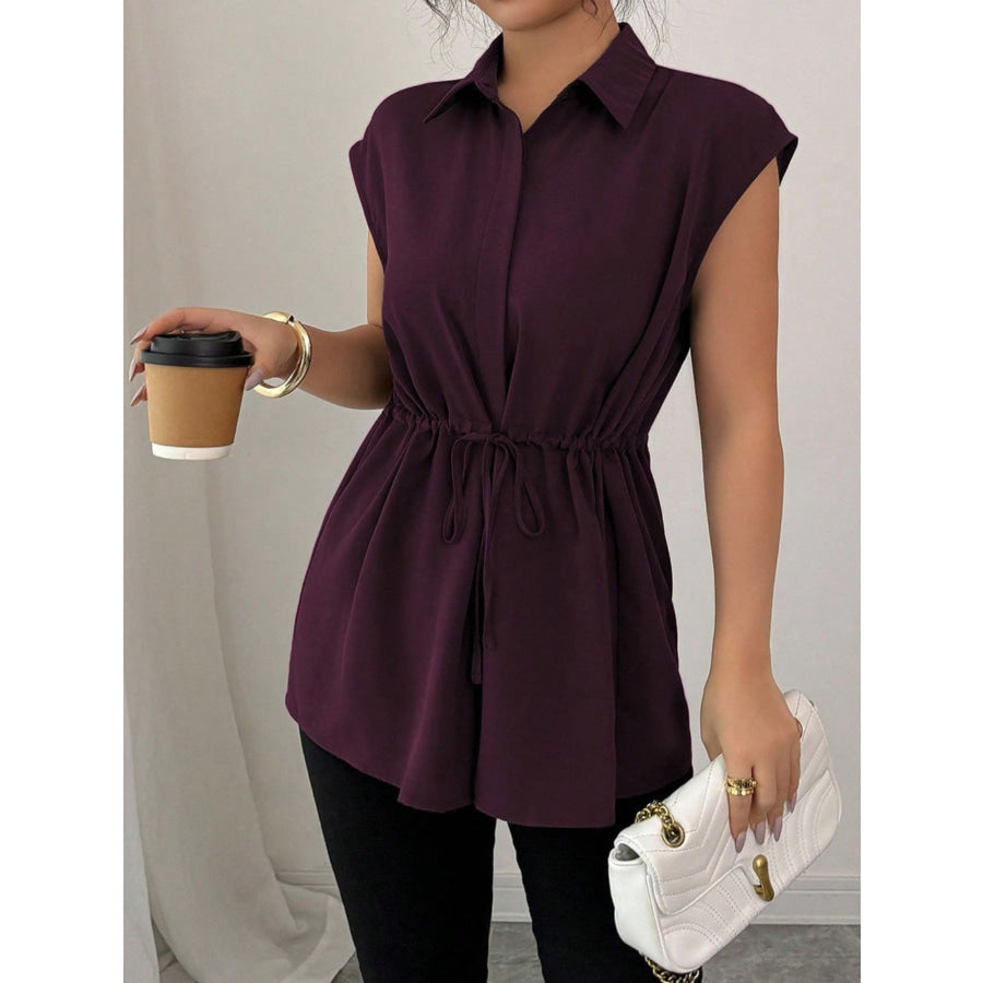 Drawstring Waist Cap Sleeve Shirt Apparel and Accessories