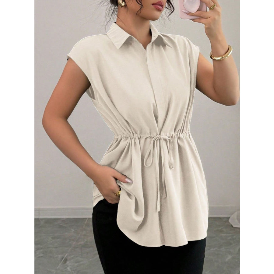 Drawstring Waist Cap Sleeve Shirt Apparel and Accessories