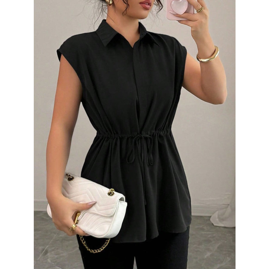 Drawstring Waist Cap Sleeve Shirt Apparel and Accessories