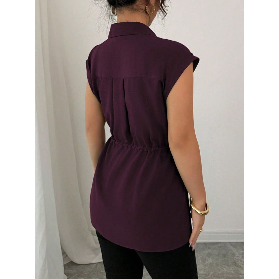 Drawstring Waist Cap Sleeve Shirt Apparel and Accessories