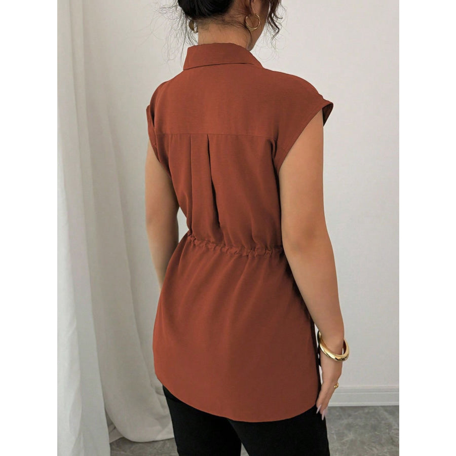 Drawstring Waist Cap Sleeve Shirt Apparel and Accessories