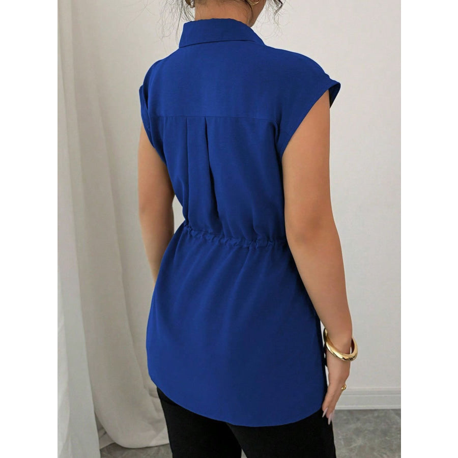 Drawstring Waist Cap Sleeve Shirt Apparel and Accessories