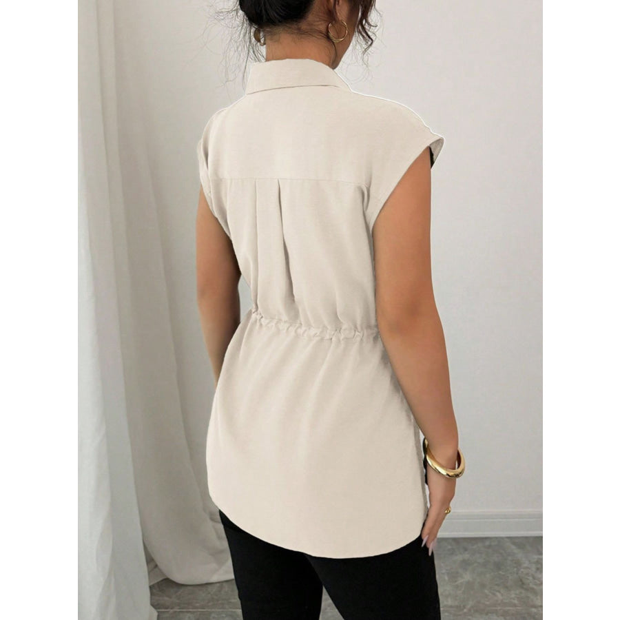Drawstring Waist Cap Sleeve Shirt Apparel and Accessories