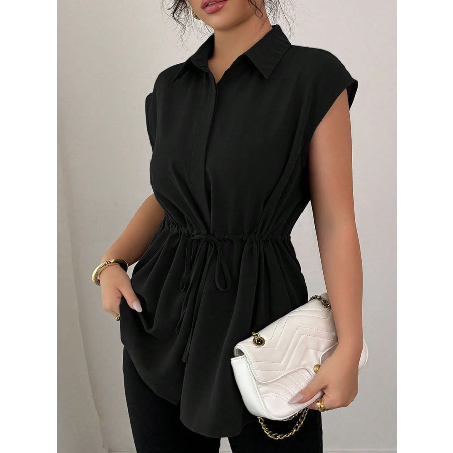 Drawstring Waist Cap Sleeve Shirt Apparel and Accessories