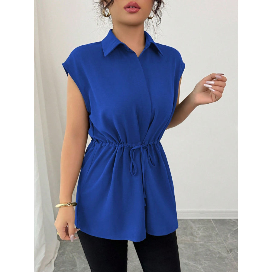 Drawstring Waist Cap Sleeve Shirt Apparel and Accessories