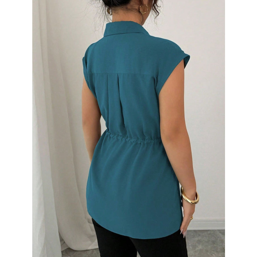 Drawstring Waist Cap Sleeve Shirt Apparel and Accessories