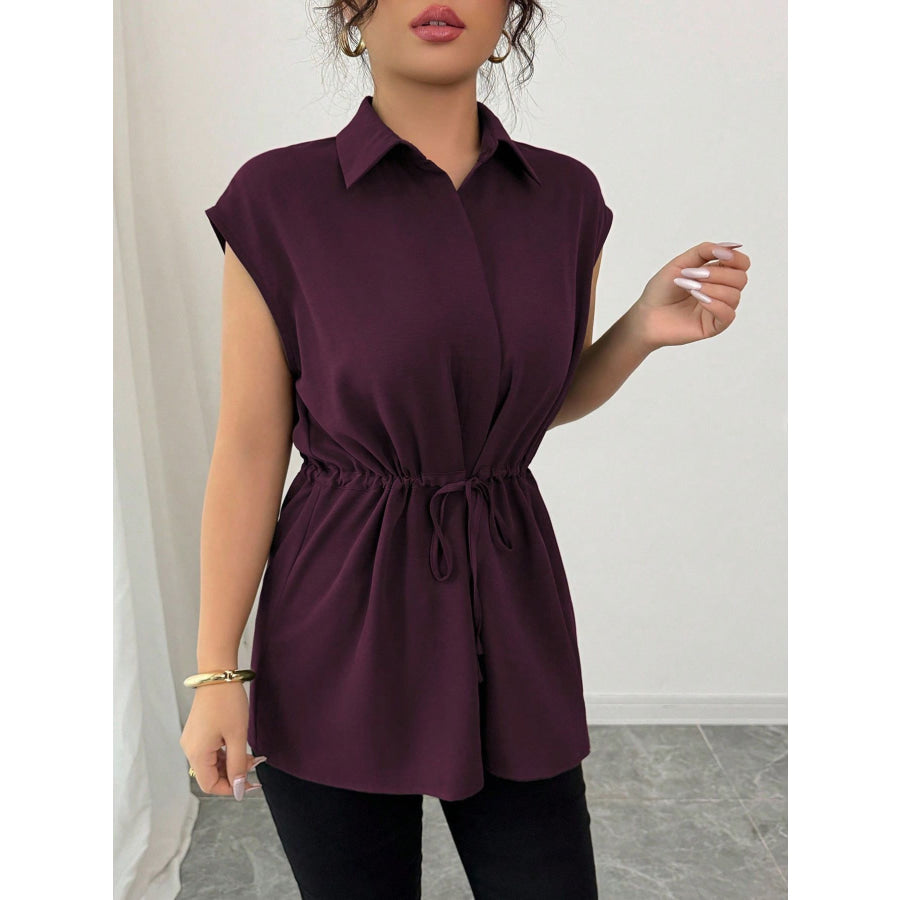 Drawstring Waist Cap Sleeve Shirt Apparel and Accessories
