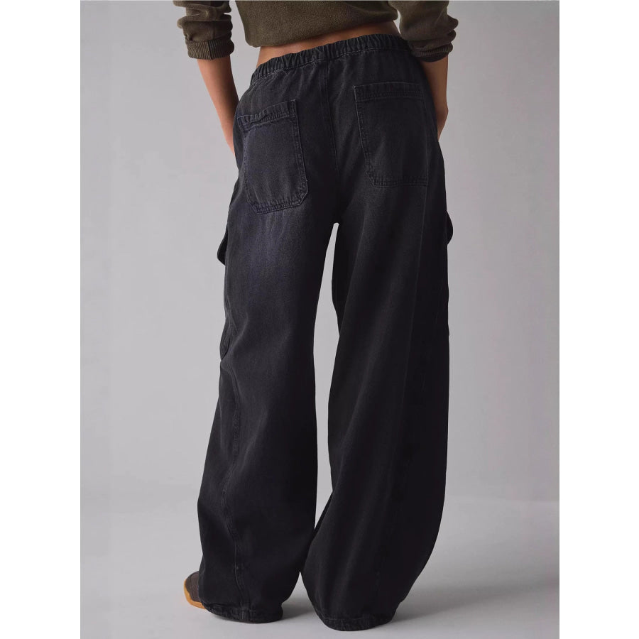 Drawstring Waist Cargo Jeans Apparel and Accessories