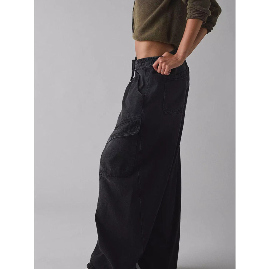Drawstring Waist Cargo Jeans Apparel and Accessories