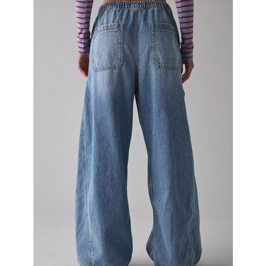 Drawstring Waist Cargo Jeans Dusty Blue / S Apparel and Accessories