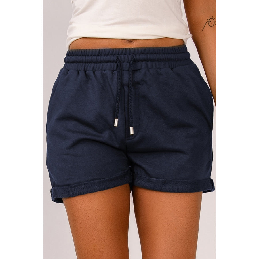 Drawstring Waist Cuffed Shorts Navy / S