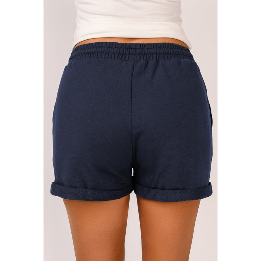 Drawstring Waist Cuffed Shorts Navy / S