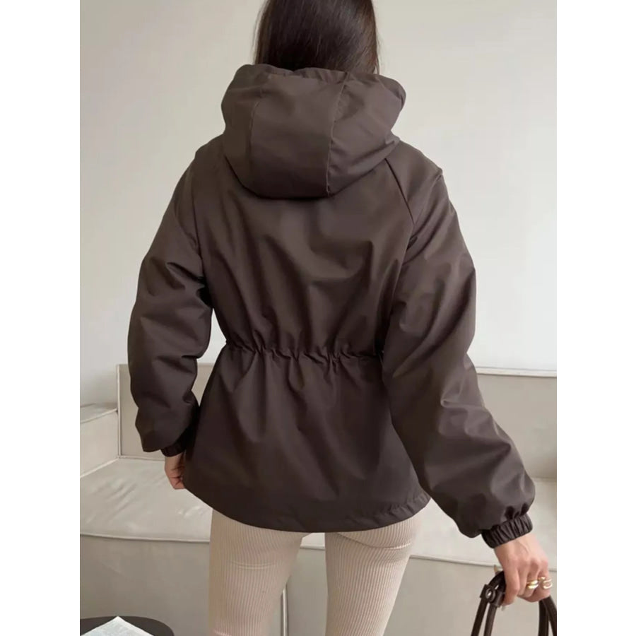 Drawstring Waist Hooded Windbreaker Outerwear Apparel and Accessories