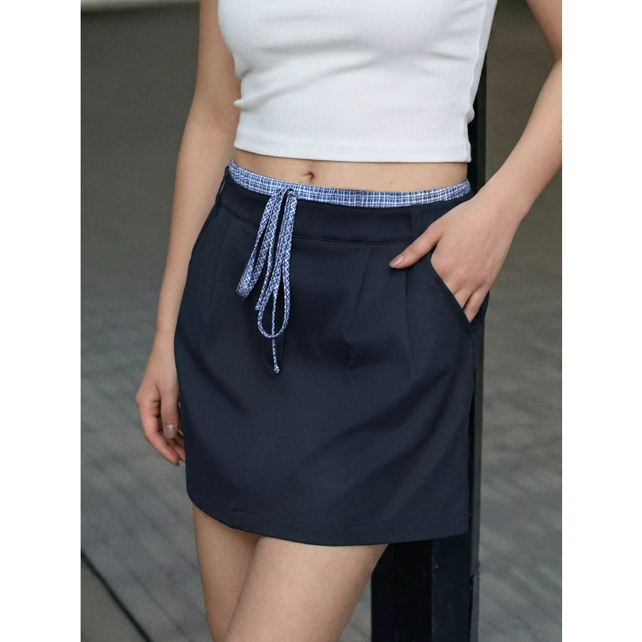 Drawstring Waist Mini Skirt Navy / S Apparel and Accessories