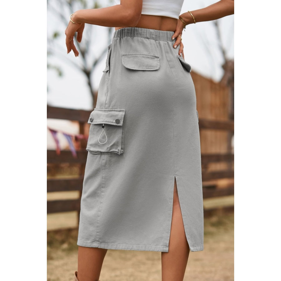 Drawstring Waist Slit Denim Skirt