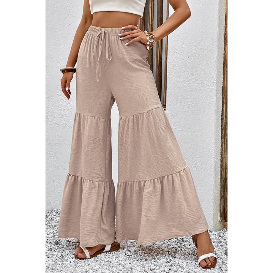 Drawstring Waist Tiered Flare Culottes Dust Storm / S