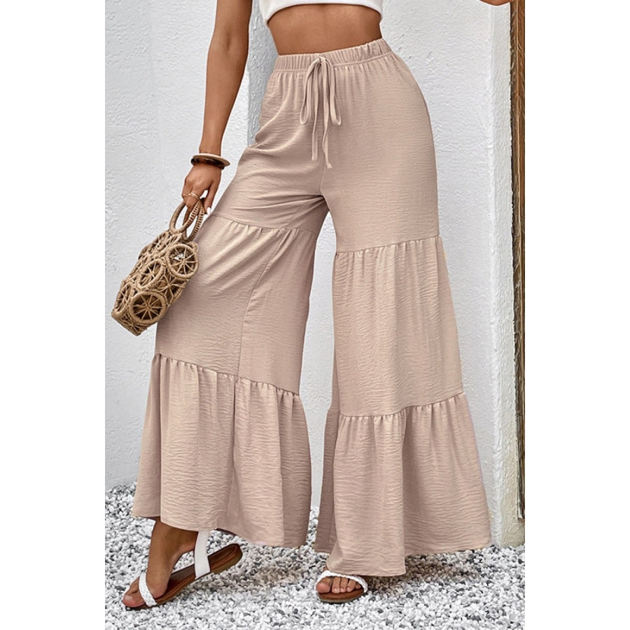 Drawstring Waist Tiered Flare Culottes