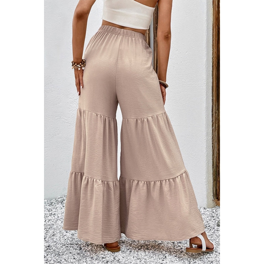 Drawstring Waist Tiered Flare Culottes