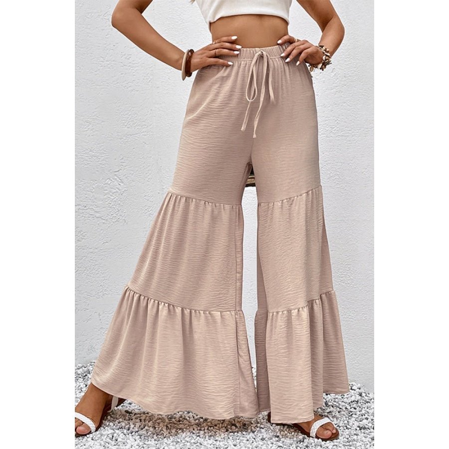 Drawstring Waist Tiered Flare Culottes