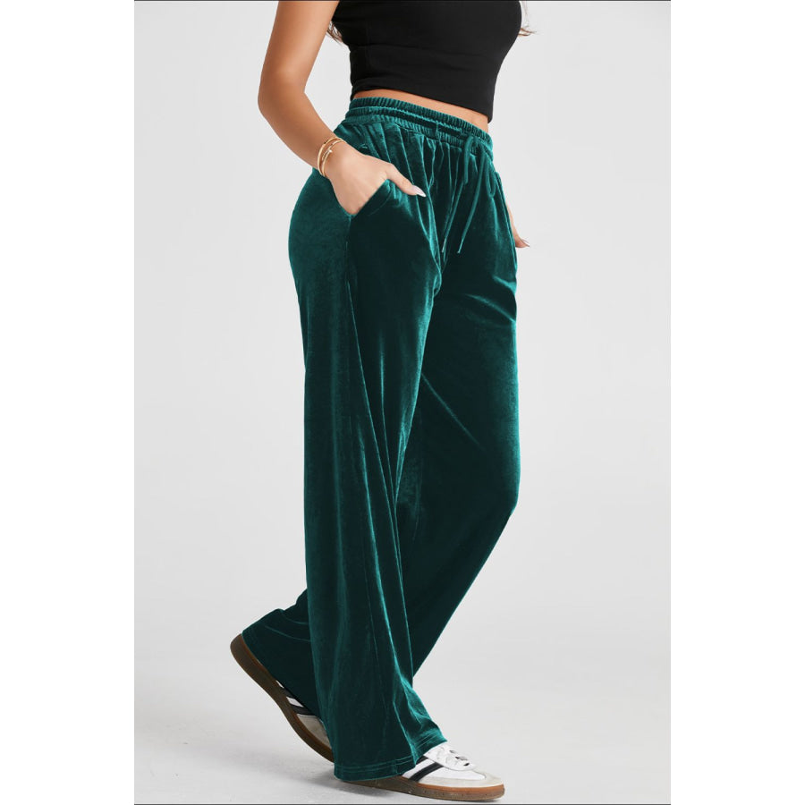 Drawstring Waist Wide Leg Active Pants Apparel and Accessories