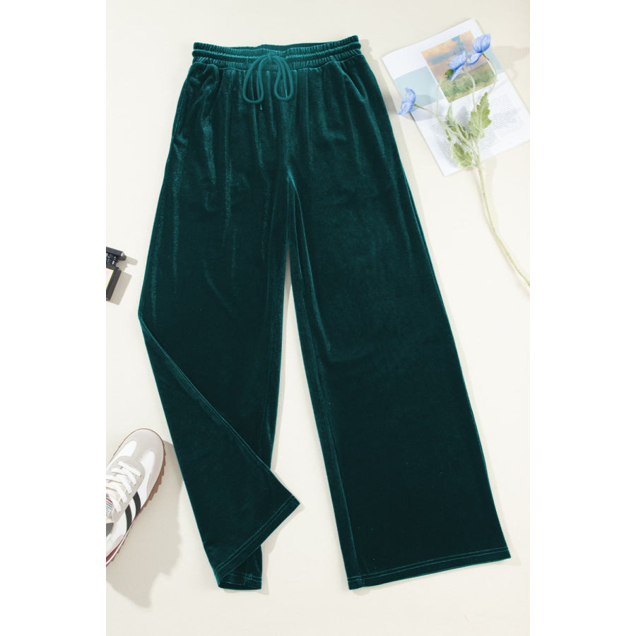 Drawstring Waist Wide Leg Active Pants Apparel and Accessories