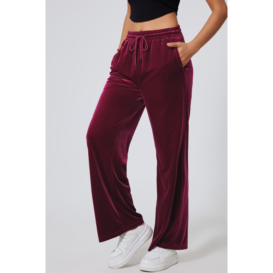 Drawstring Waist Wide Leg Active Pants Apparel and Accessories